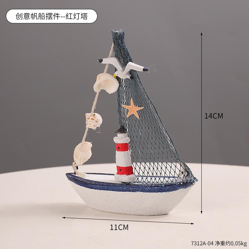 Holz Segelboot Ornamente,Muschel,Bootsruder,Anker,Leuchtturm,Seevogel Dekoration Boot,Wohnzimmer Kinderzimmer Dekoration Geschenk