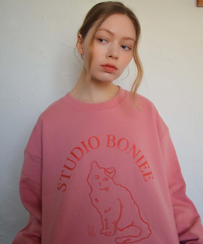 BONIEE Cat Symbol Cat Logo Graphic Oversized Sweatshirt Pink