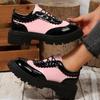 Color-blocked Low-top Shoes for The Fall of 2025 New Platform Lace-up Muffins Plus Size Small Leather Shoes for Women