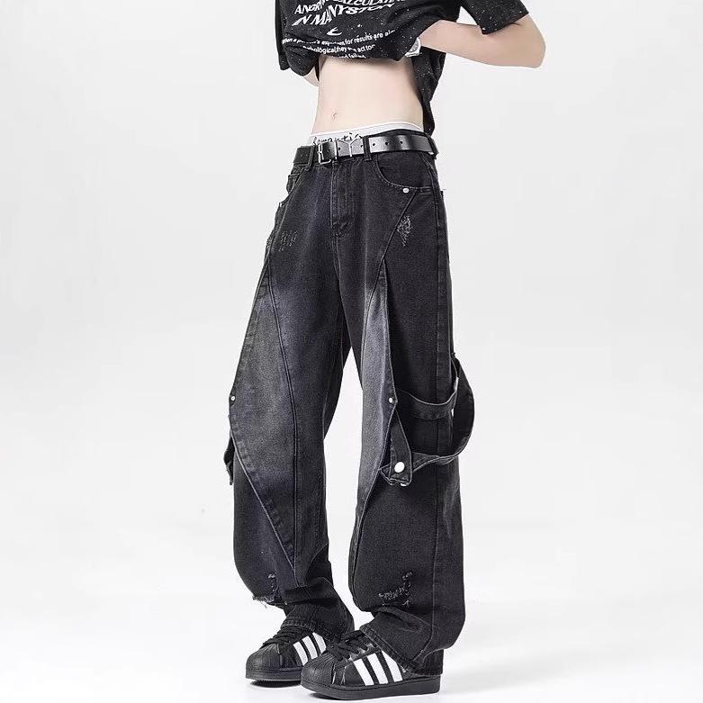 JYL Men's Bootcut Jeans  Washed Bandage Deconstructed Loose Flare Denim