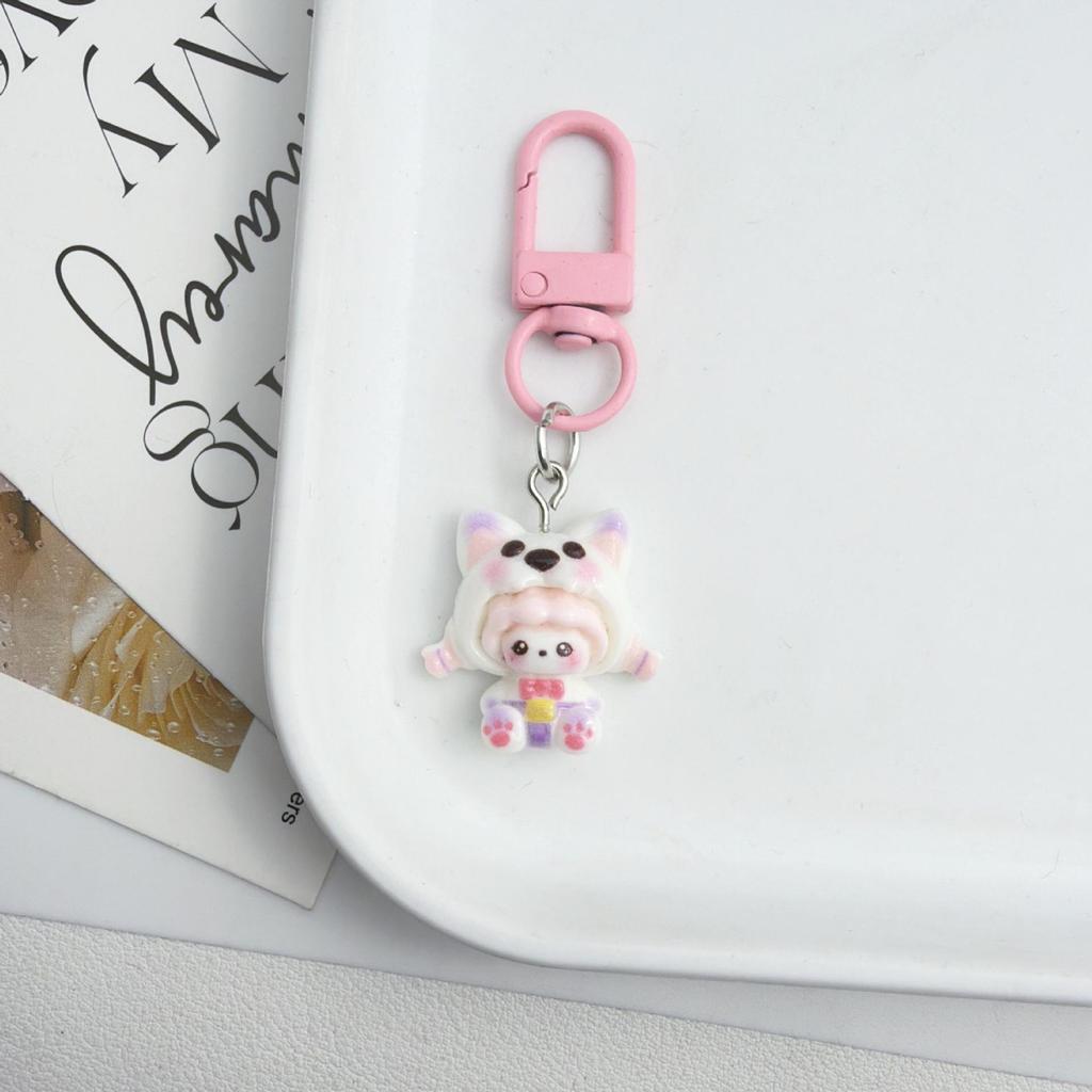 Cute Cartoon Girl Resin Keychain Pendant - Heart Backpack Charm, Holiday Gift for Students & Couples