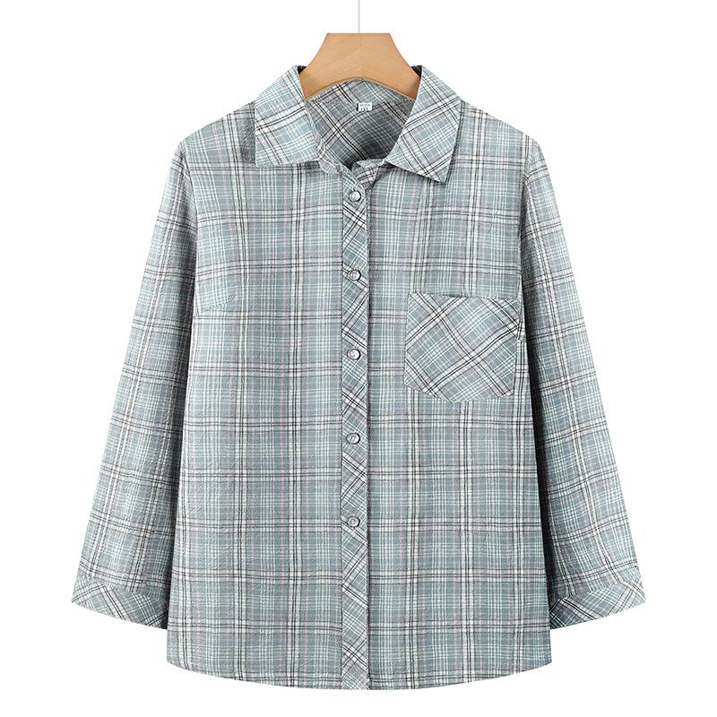 

Women s Pure Cotton Plaid Shirt, Long Sleeve, Lapel, Spring/Autumn 2026 Fashion for Middle-Aged Moms. 2XL (recommended 100-115 jin) зелёный