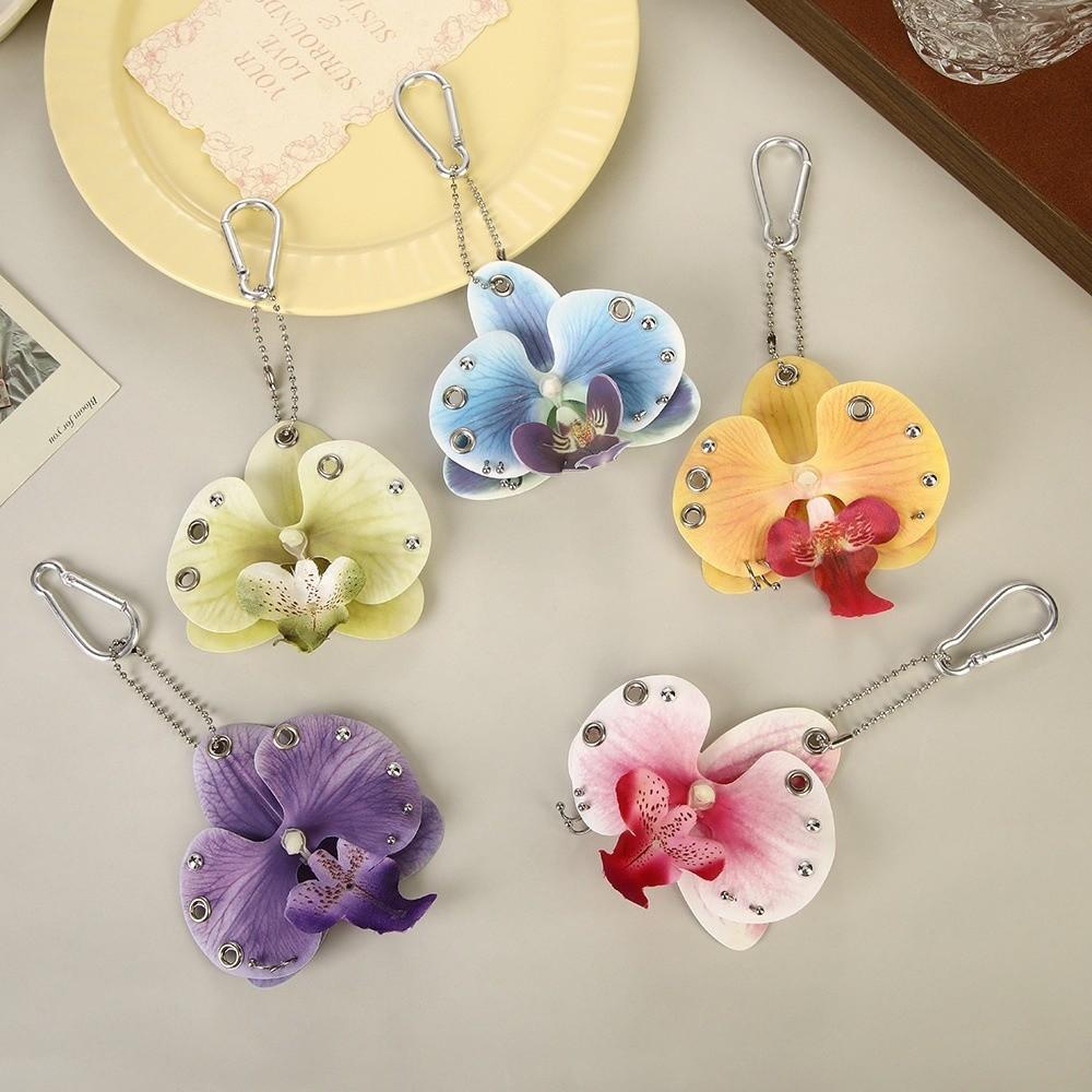Fashion Colorful Simulation Flower Keychain Sweet Pearl Butterfly Orchid Keyring Exquisite Polyester Backpack Decoration Women
