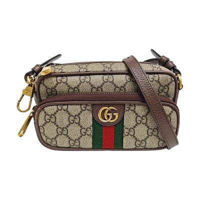 [Gebraucht] Ophidia Abgenutztes Doppel-G-Logo Reißverschluss Leinwand mit Lederbesatz Crossbody-Umhängetasche - Gut #1U4Q8FJ