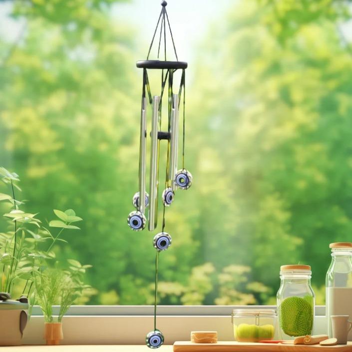 

Подвеска Колокольчик Ветра Глаз Демона Алюминиевый Металлический Колокольчик Ветра Внутреннее Украшение 70cm