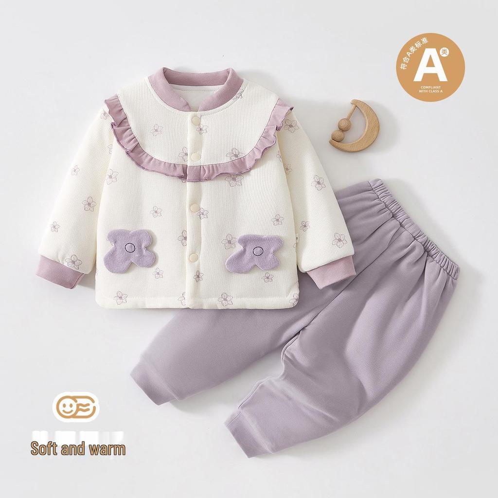 Jesienno-zimowy zestaw wyjściowy dla dziewczynki: Lekkie wypełnienie bawełniane 80g, Ciepłe i urocze ubranka dla noworodków
