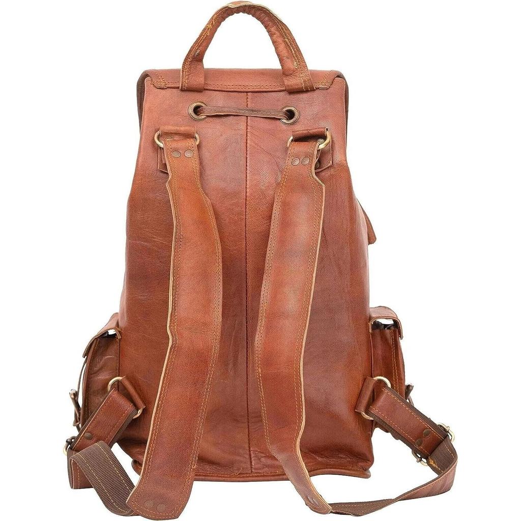 Genuine Goat Leather Rucksack Vintage Backpack Travel Bag Men's Laptop