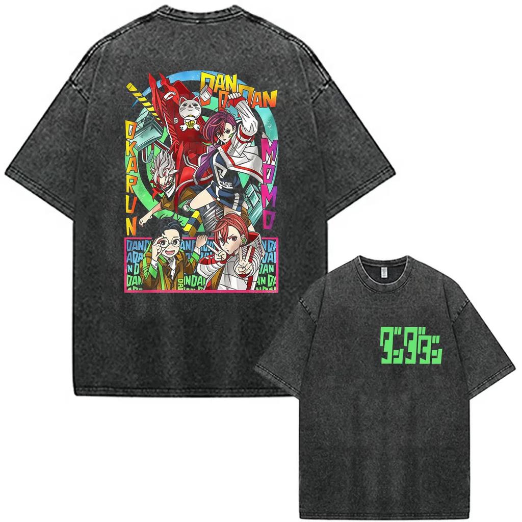 Summer Hot Sale Japanese Anime Dandadan Washed Vintage Graphic Tshirt Y2k Men Women Punk Top Gothic Cotton Oversized Tshirt