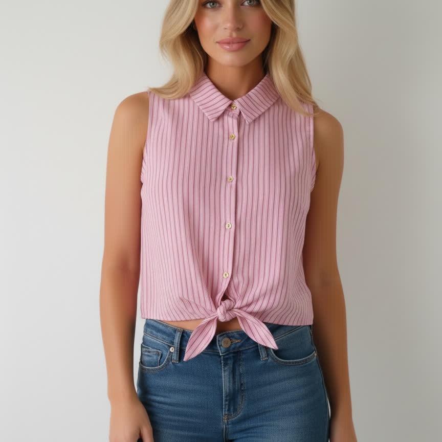 2026 Summer Cap Sleeve Korean Style Striped Patchwork Polo Collar Shirt for Women XXL розовый
