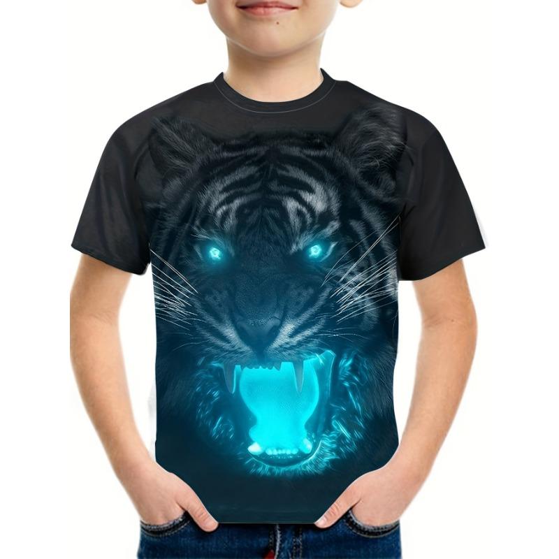 

Children s Clothing Boys Tshirt Short Sleeve Girl T-Shirt Creative Round Neck Tigers Stylish Print Kids Summer Clothes Tops Tees 130