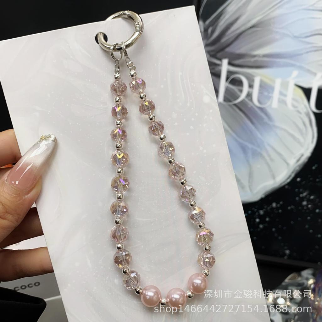 Simple New Style Phone Chain Crystal Pearl Handmade Bead Chain Phone Case Pendant Keychain Pendant for Women Wholesale