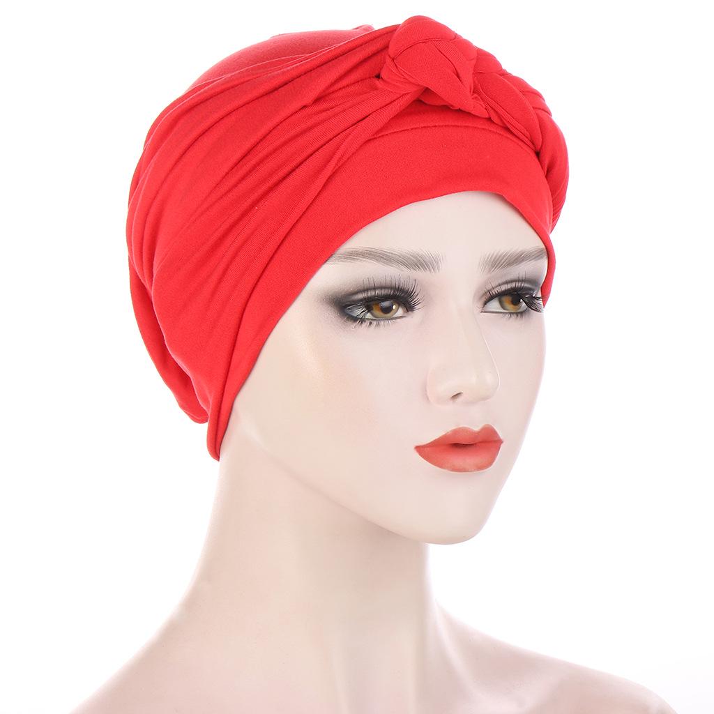 Multicolor Side Braid Soft Headscarf Hat for Muslim Women and Chemotherapy Patients