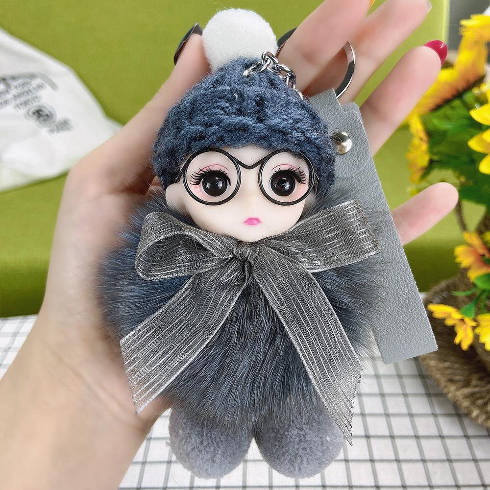 Pompom Sleeping Doll Keychain Cute Fluffy Plush Doll Keychains Women Girl Bags Keyrings Cars Key Ring Gift Charming Decoration