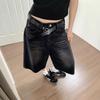 Damen American Style Retro Schwarze Denim Capri-Hosen - Sommer Locker Mittellang Fünf-Punkt Gerade Bein Übergröße Shorts