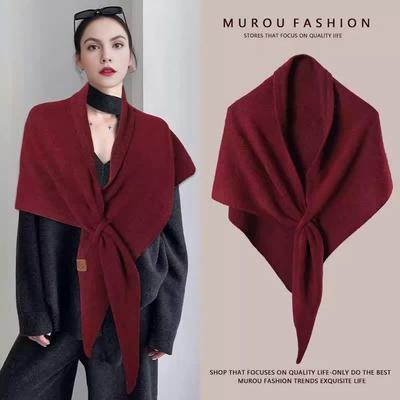 Women's Thick Wool Blend Shawl - Warm, Solid Color, Knitted Scarf for Autumn and Winter