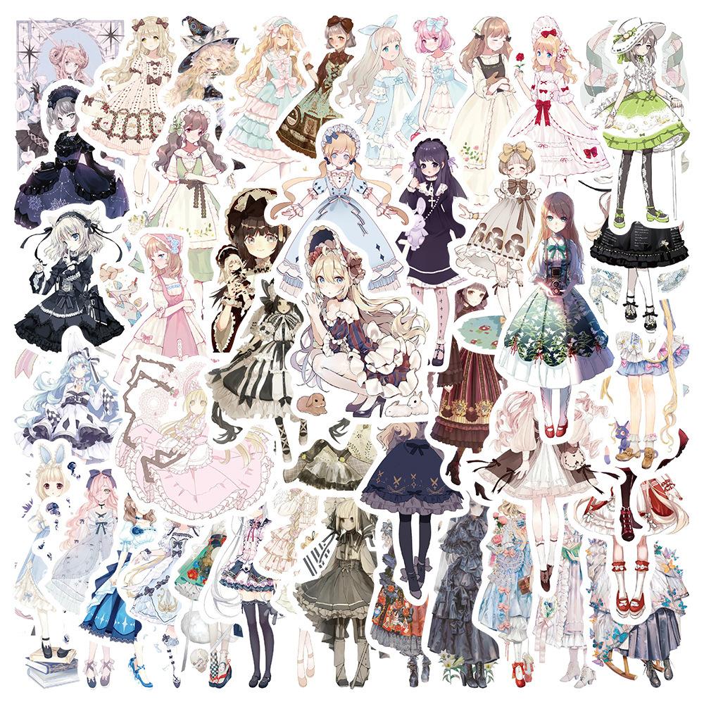 50Pcs/Set Lolita Girls Series 01 Stickers DIY Fashion Mixed Waterproof Doodle Decals Stickers