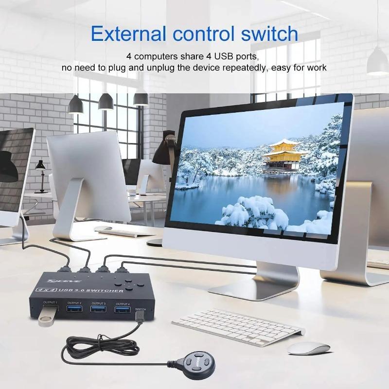 Usb3.0 Switcher Four In Four Out Distribution 4 4-port Splitter Aluminum Alloy Interface Key Converter Printer Sharer