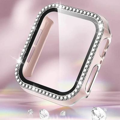 Cover For Apple Watch Case 44mm 45mm 41mm 40mm 38 42mm Bling Diamond bumper+Screen Protector Glass Iwatch Series 9 8 7 5 6 4 SE