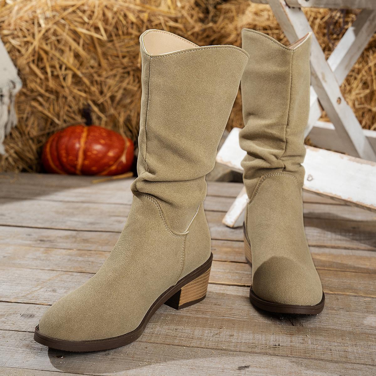 

Модные весенне-осенние женские полусапоги Женские удобные ковбойские полусапоги Элегантные ботинки с низким каблуком и острым носком для женщин 36 хаки
