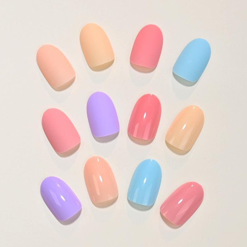 Unghie Finte Press-On 288 Pezzi per Scatola Colori Cremosi Dopamina Media Lunghezza Mandorla Lucide Riutilizzabili per Manicure Fai-da-Te