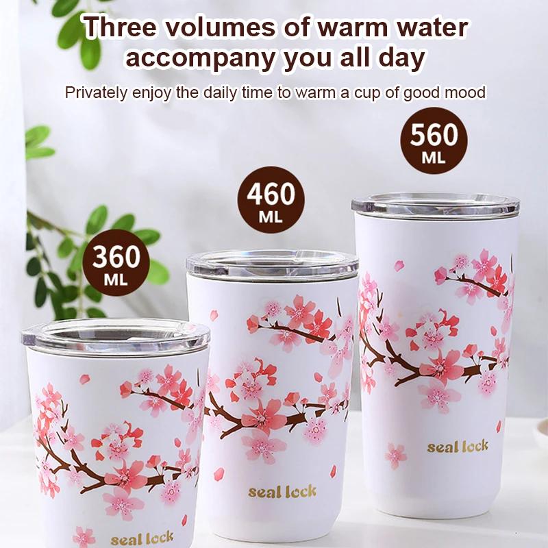 Cherry Blossom Thermal Mug With Lid Double Wall Coffee Leak-Proof Water Cup Travel Camping Tea Tumbler Drinkware Stainless Steel