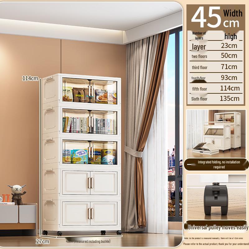 "45-85cm Multi-Layer Plastic Storage Cabinet with Door - Baby Wardrobe Rack"