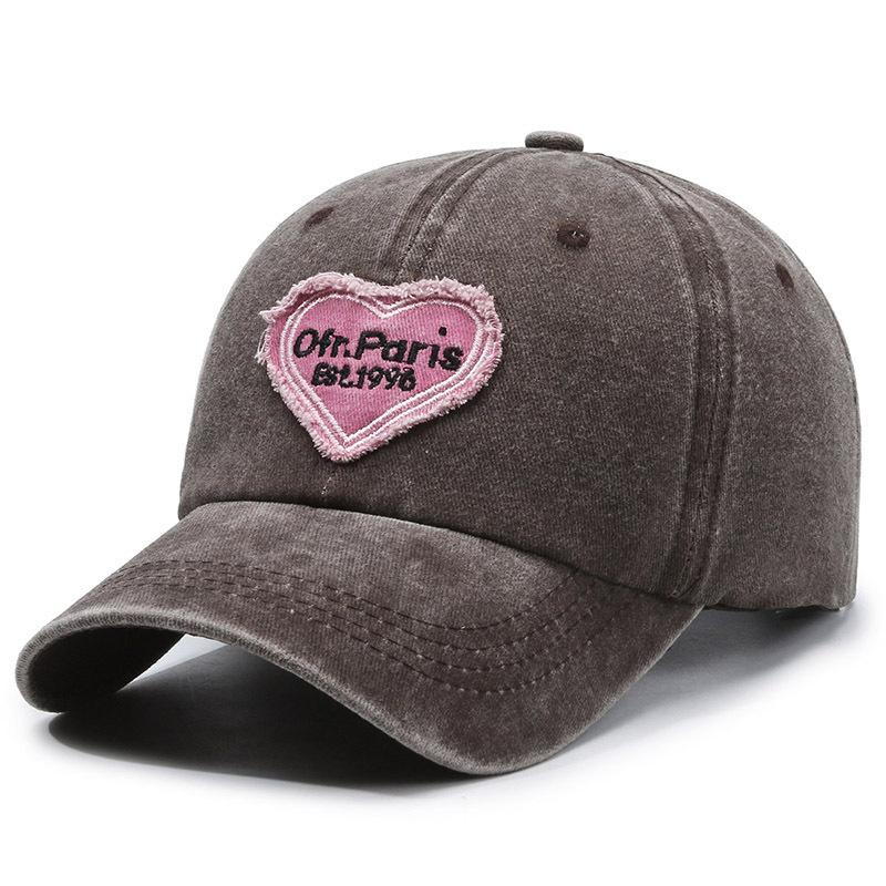 Peaked Cap Men's Sun Hat Retro Spring and Summer Versatile Washed Embroidery Baseball Cap Women's Pink Soft Top Trendy Love New