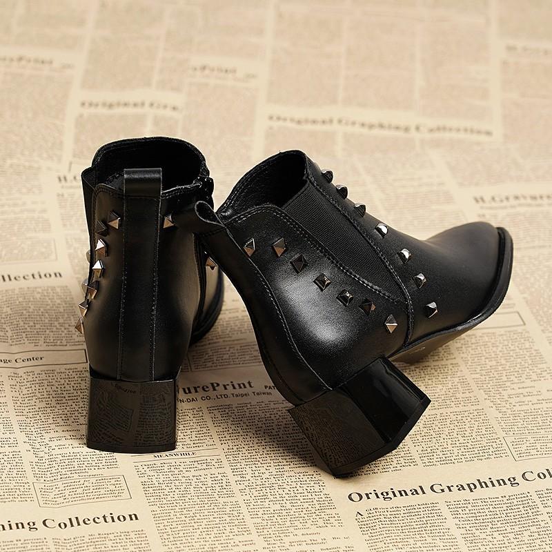 Winter New Thick Heel Cotton Boots Women Round Head Sleeve Rivet Anti-slip Wear-resistant Short Boots