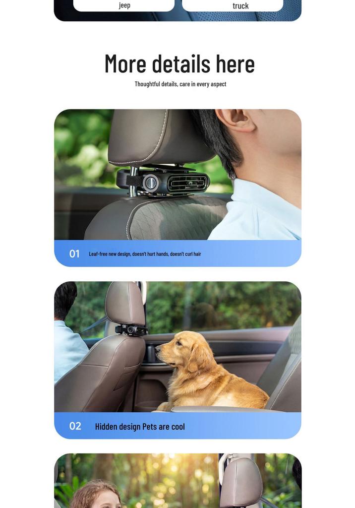 2026 Creative Dual-Turbine Leafless Car Seat Cooling Fan with USB Charging