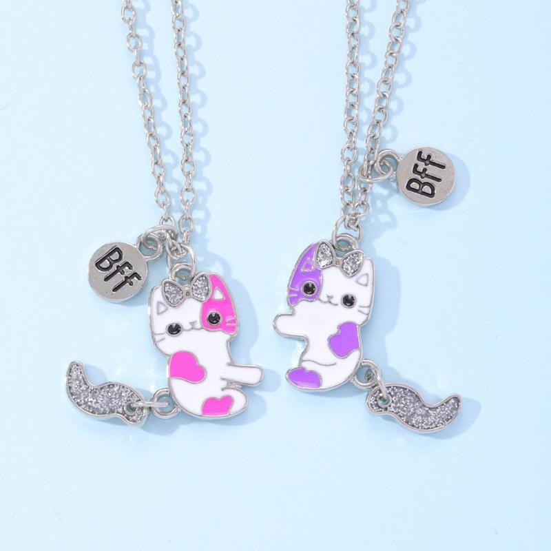Fashion Best Friend Necklace 2pcs/set Cat Pendant Necklaces for Couples Choker English Letter Clavicle Necklaces Friendship
