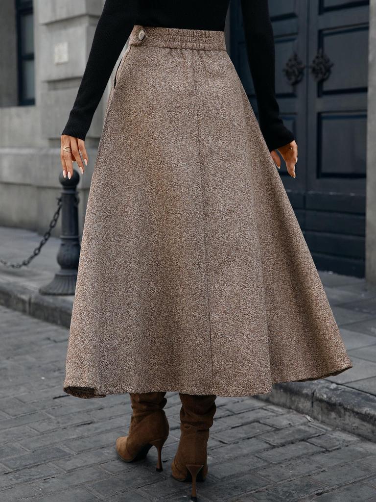 In Stock: High-End European Women's Wool A-line Midi Skirt - Autumn/Winter Collection
