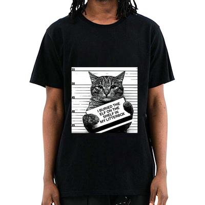 Funny Crime Cat Print Casual O-neck Loose Men Women Tee Shirt Summer Humor Unisex Short-sleev Casual Creativity Streetwear Tops
