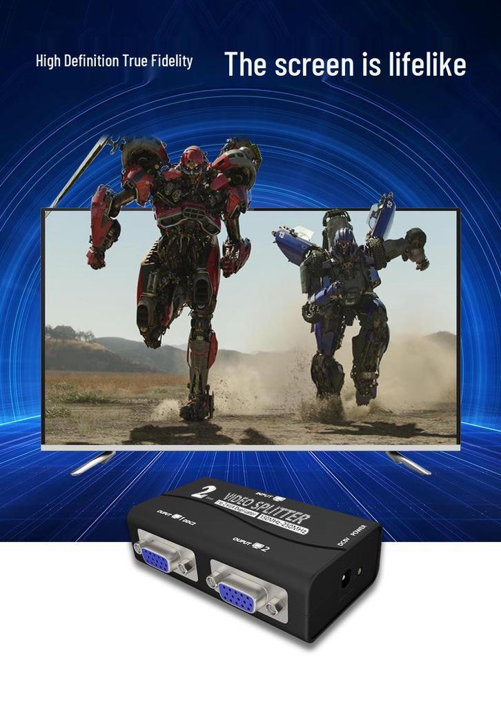 HD VGA Splitter 1-to-2 Dual Screen Video Distributor