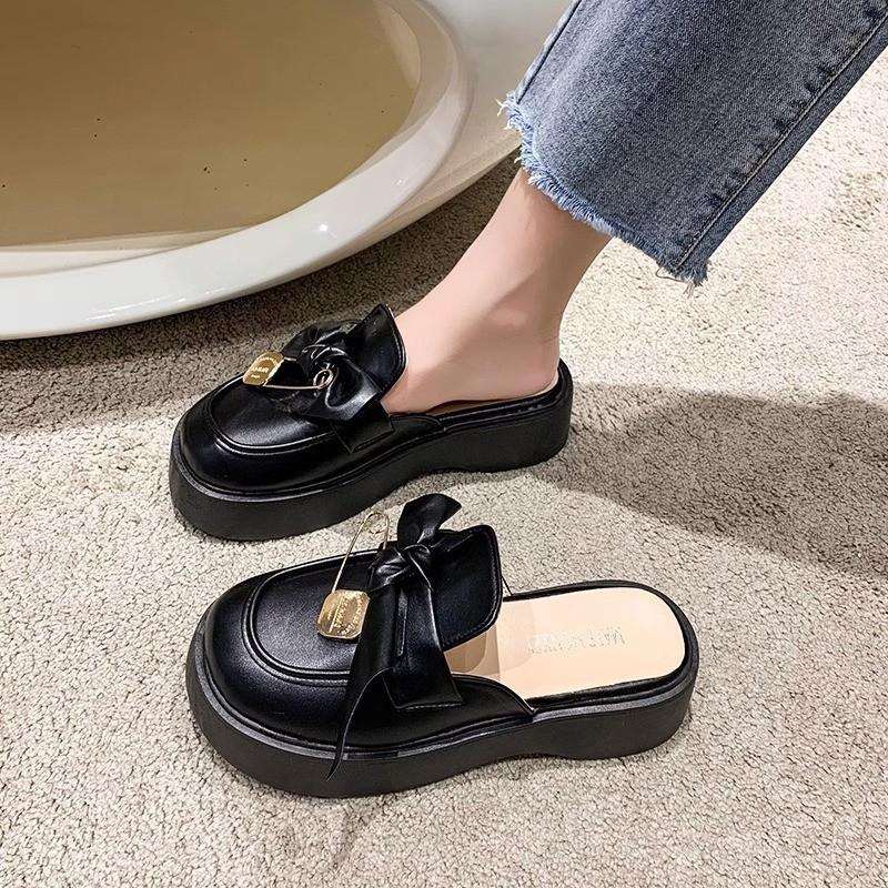 Big head slippers French half slippers women's shoes muffin sole 2025 summer new thick-soled casual trendy outer slippers