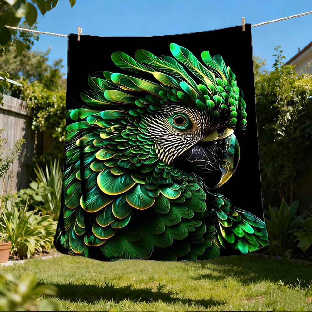 1pc Parrot Feathers Throw Blanket Polyester Fiber, Lightweight Flannel, Soft & Warm, All Season Use for Outdoor, Camping Digital Print