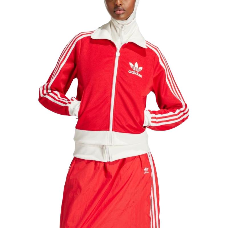 Adidas Originals Ksenia Schnaider Gestreifte Jacke mit Reißverschluss und langen Ärmeln Damenjacke Karmesinrot IW5669