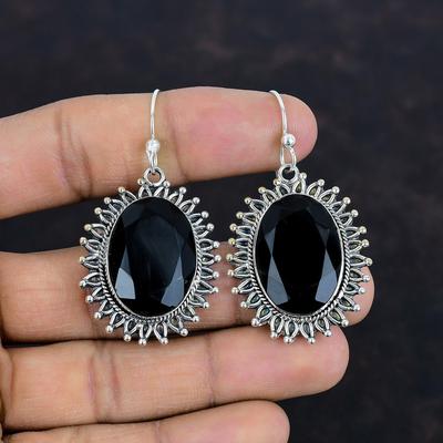 Boucle d'oreille en onyx noir facetté argent sterling 925 boucle d'oreille pierre gemme véritable bijoux fait main marque nouvelle boucle d'oreille boucle d'oreille de créateur cadeaux pour femme