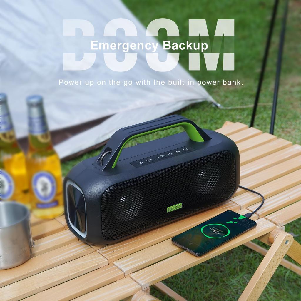 DOSS Extreme Boom S Bluetooth 60W Loud IPX6 25 Hours of Enhanced Shoulder Strap for and Stores Speaker, Portable, Wireless, Illuminated, Volume,