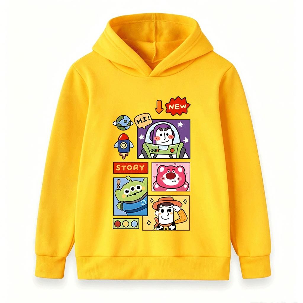 Kids Boys Girls Hoodie Cartoon Space Alien Bear Print Pullover Sweatshirt Casual Long Sleeve Top for Toddler Children