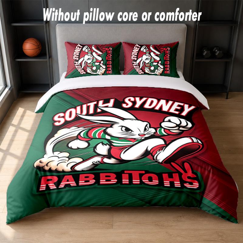South Sydney Rabbitohs Design Set Biancheria da Letto 1 Copripiumino + 2 Federe Morbido Traspirante Biancheria da Letto per la Casa