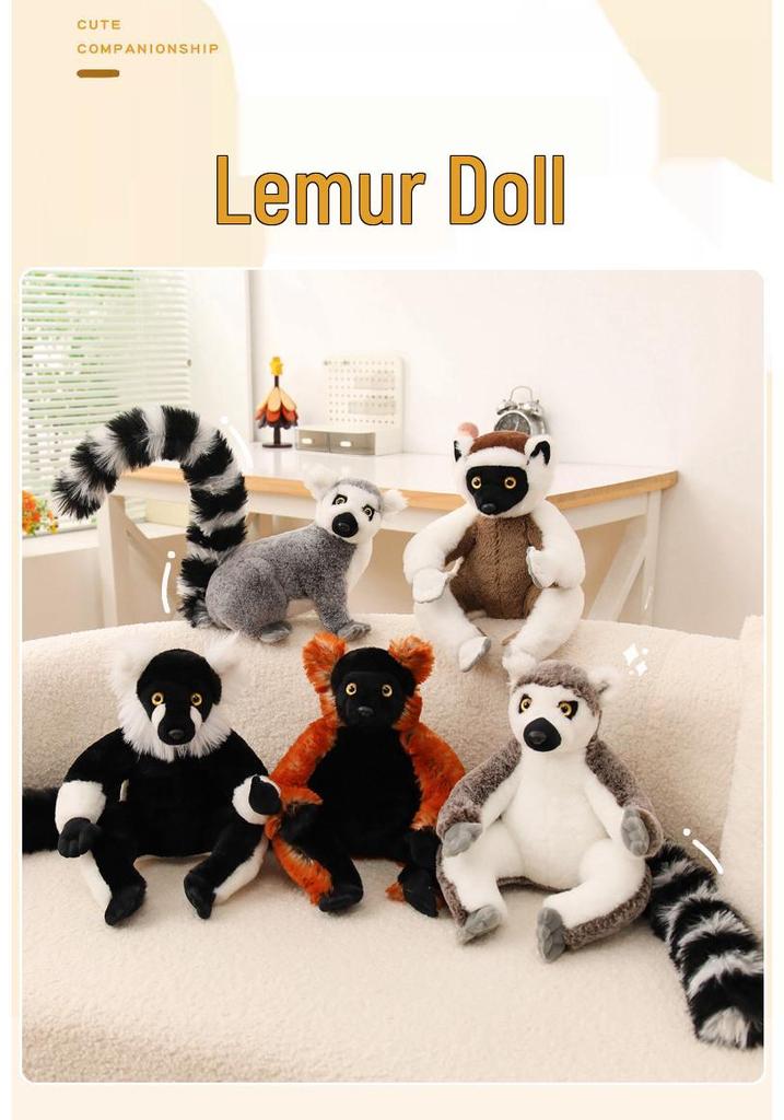 Lemur Plush Toy - Long-Tailed Monkey Doll for Kids' Birthday Gift