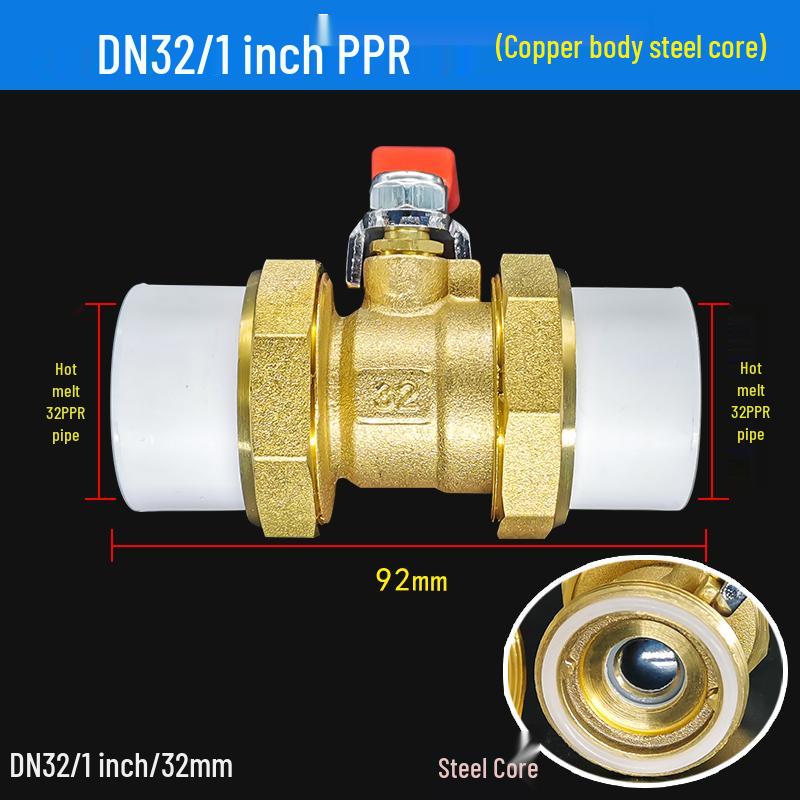 All-Copper PPR Double Union Ball Valve for Hot Melt Pipe - 20mm, 25mm, 32mm (1/2", 3/4", 1")
