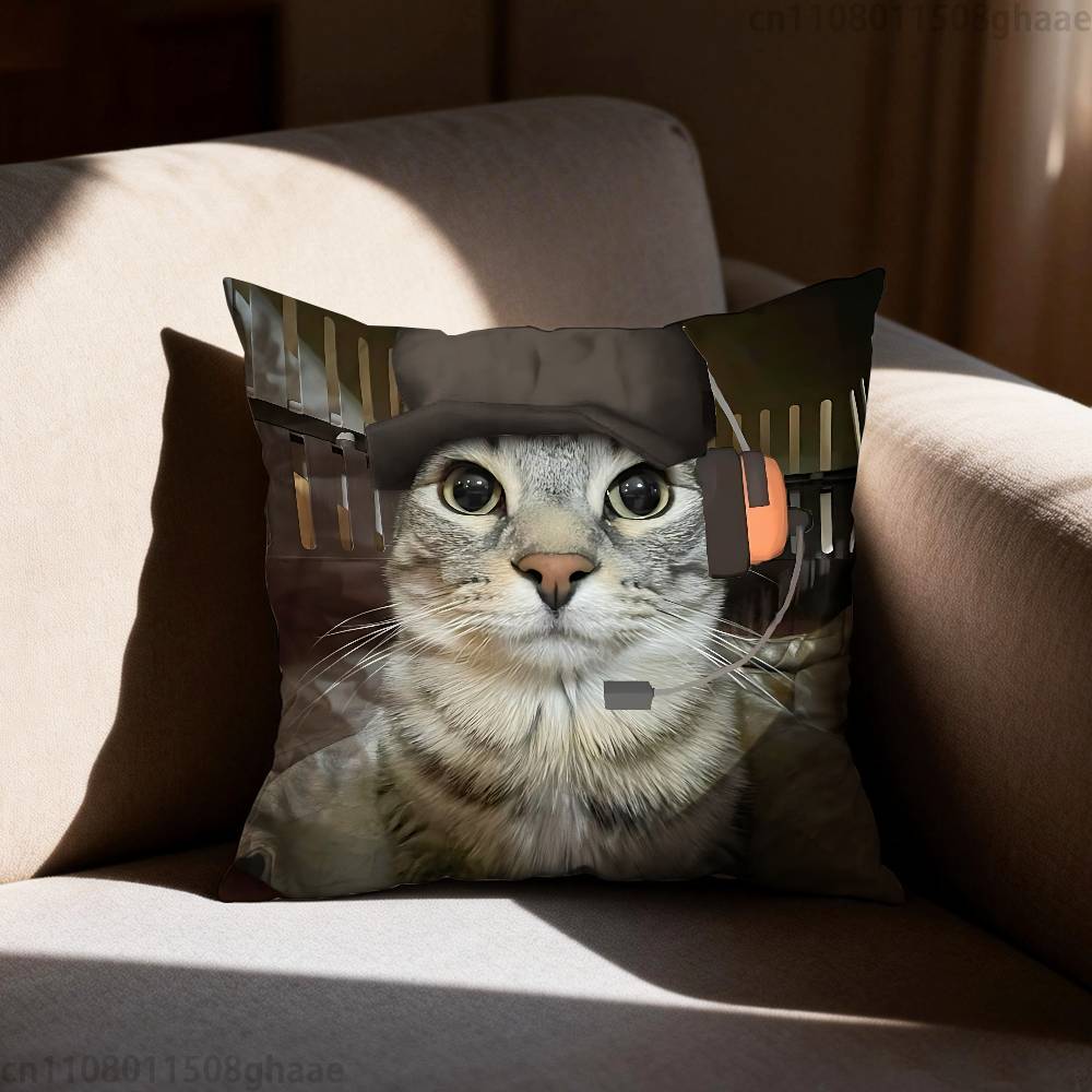 

Cute War Cat Pillow Case Sofa Living Room Bedroom Headboard Backrest Cushion Square Cushion Nap Time 12x12Inch