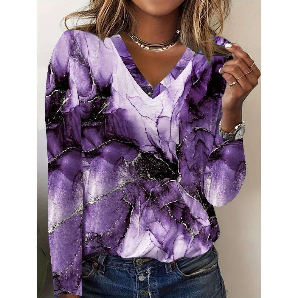

Autumn New Women s Marble Printed Casual Long Sleeved T-shirt Top S