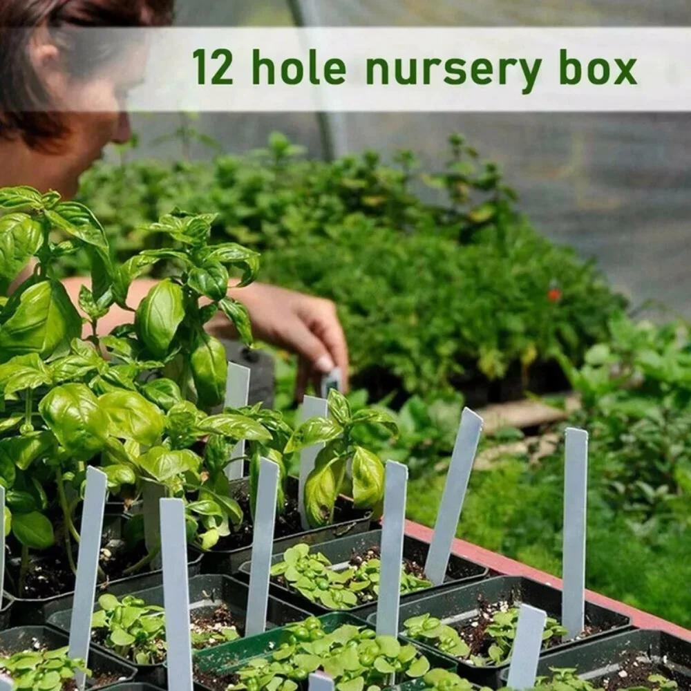 12 Cells Plastic Nursery Pots with Breathable Hole Planting with Dome Base Garden Grow Box Plant Seed Tray Kit Germination Box