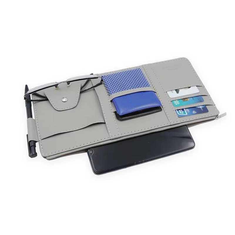 Car Sun Visor Organizer Multi-Pocket Pouch Car Sun Visor Organizer Zipper Type Card Holder Storage Auto Interior Accessories