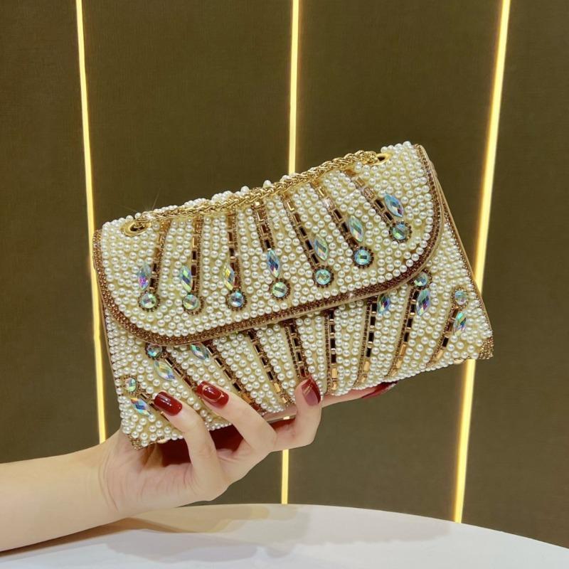 Borsa a tracolla con perle - Borsa quadrata piccola a catena goccia d'acqua da cocktail Pochette Borsa a mano Borsa a spalla Borsa da sera