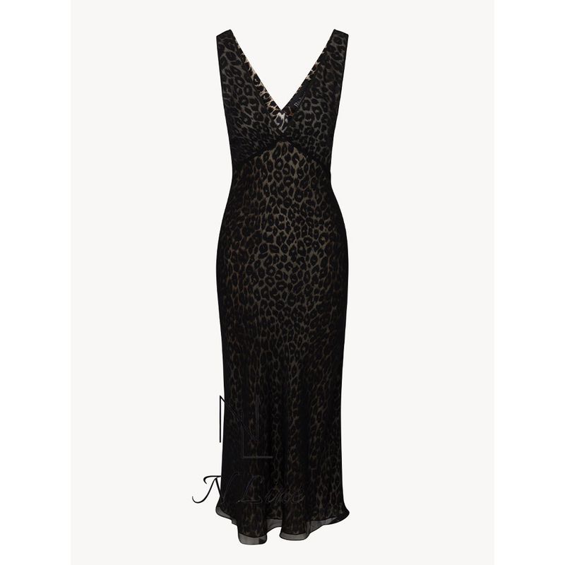 

Fashion Direct Purchase Realisationpar Retro Deep V Sexy Mermaid Dress Silk Print Maxi Dress Black Leopard Print XXS
