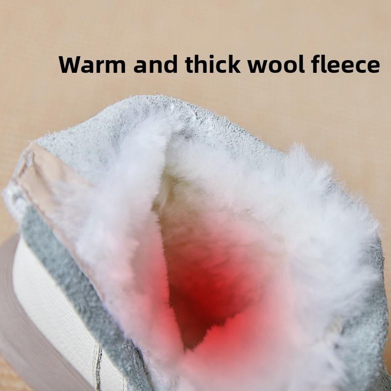 Genuine Leather Warm Wool Boots Winter Ankle Boots  Flat Bottomed Anti Slip Soft Bottomed Women Snow Boots