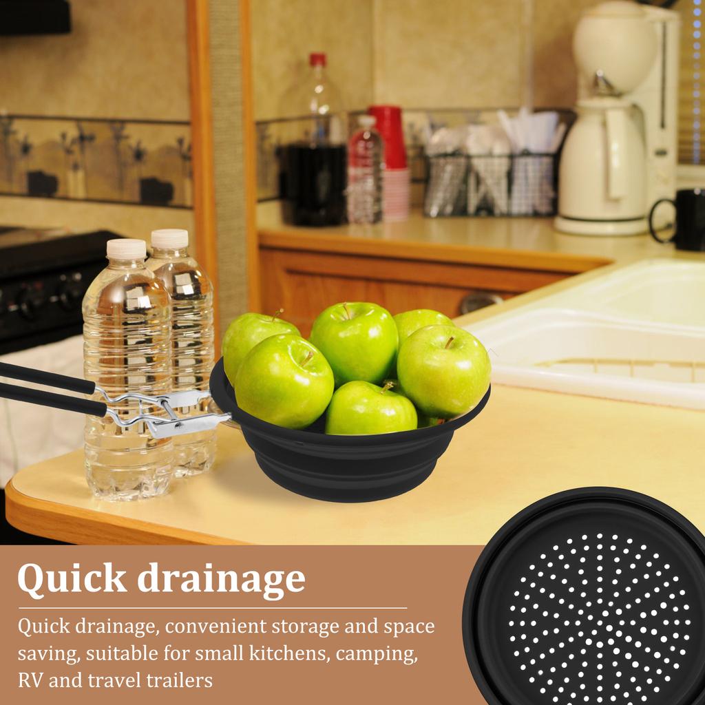 Silicone Collapsible Colander with Handle Heat Resistant Collapsible Colander Strainer Multipurpose Colander Strainer
